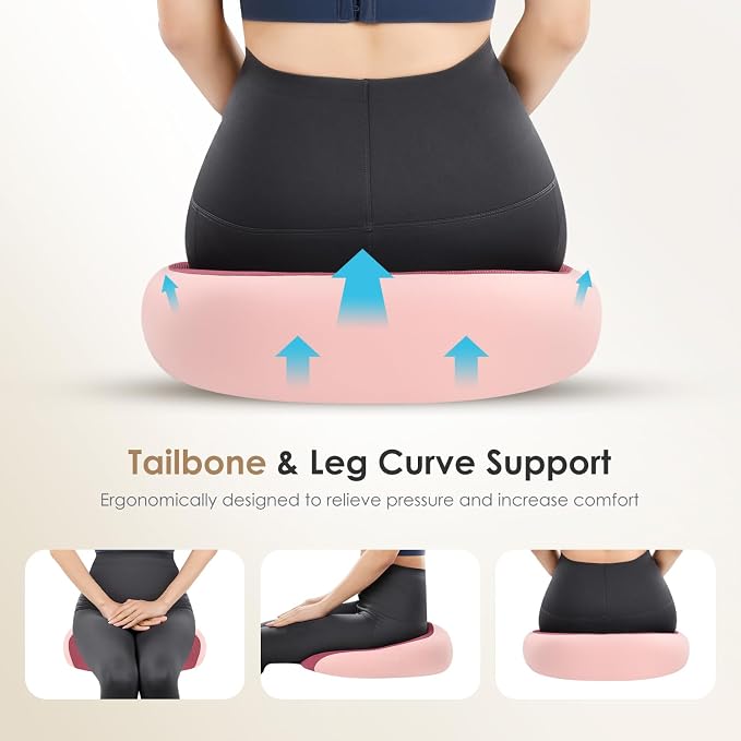 FLORICH Car Seat Cushion & Lumbar Support Pillow & Car Neck Pillow, Ergonomic Memory Foam Driving Seat Cushion for Back & Sciatica Pain Relief, Non-Slip Washable Cushion for Car, Driver, Office-Pink