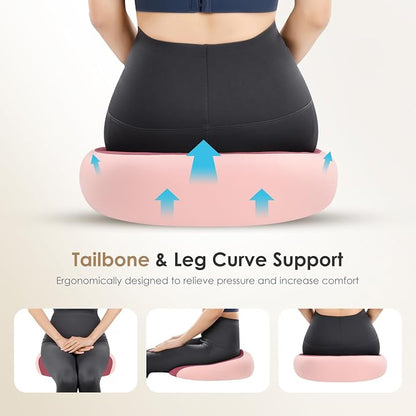 FLORICH Car Seat Cushion & Lumbar Support Pillow & Car Neck Pillow, Ergonomic Memory Foam Driving Seat Cushion for Back & Sciatica Pain Relief, Non-Slip Washable Cushion for Car, Driver, Office-Pink