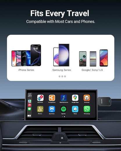 ZUCWO 2-in-1 Mini Wireless CarPlay Adapter for iPhone & Android, Plug and Play, Low Latency, Portable Carplay Adapter Converts Wired to Wireless CarPlay for Car from 2016+