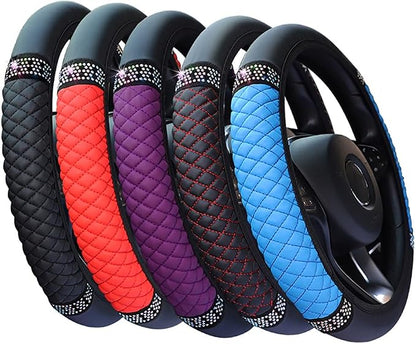Microfiber Leather Steering Wheel Cover With Anti-Slip Lining Universal Car Accessory for Steering Wheel with a Diameter of 14.5-15 inch (Blue)