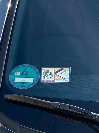 Generic Digital Rescue Card with QR Code Self Adhesive Windshield B Pillar Fuel Cap Black Small for Peugeot 3008 SUV (>2020-2024) Multilingual Emergency Rescue