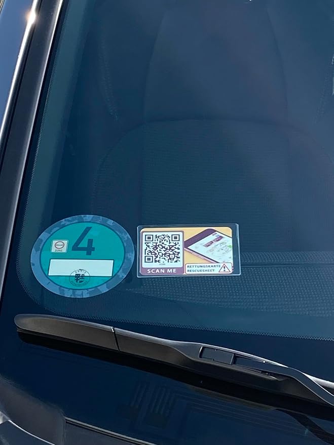 Generic Digital Rescue Card with QR Code Windshield Self Adhesive 100x60x2mm for Car B Pillar and Fuel Cap Multilingual Security Vehicle Rescue
