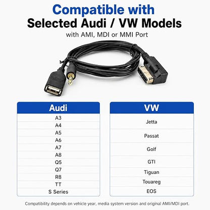 AMI MMI MDI to 3.5mm Jack Music Interface Aux Cable Compatible with A3 A4 A6 Q5 Q7 V.W
