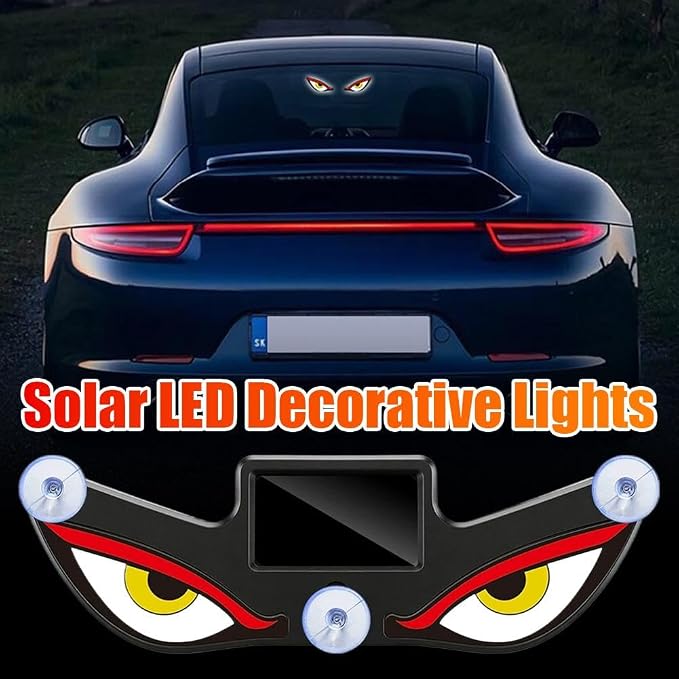 Solar Demon Eye LED Car Window Light, Waterproof Devil Eyes Light No Drill Suction Cup Dynamic Windshield Ambient Lamp, Solar USB Powered Flicker Signal Warning Lights for SUV Trucks (Type 2,1-Pack)