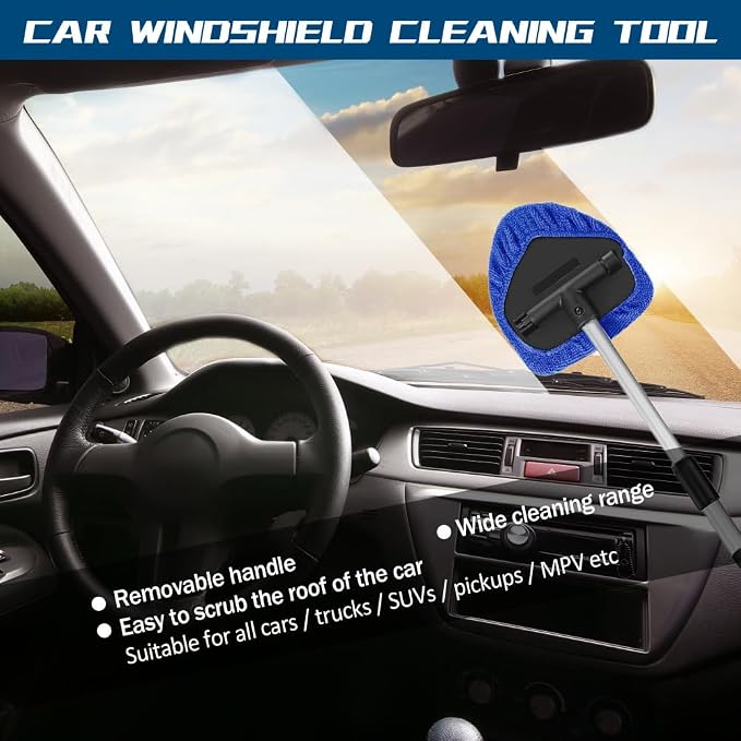 Car Wash Brush with Long Handle, Windshield Cleaning Tool, Car Washing Mop Kit Mitt Sponge Car Cleaning Supplies Kit, Microfiber Towel Gloves Universal for Cars RV SUV Truck Office (Blue)