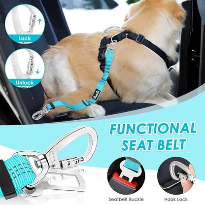 Lukovee Dog Car Harness Seat Belt, Adjustable Mesh Breathable Vest with Elastic Bungee Tether, Soft Padded 2-in-1 Safety Car Harness Seatbelt for Small Medium Large Dogs (Light Blue,XXS)
