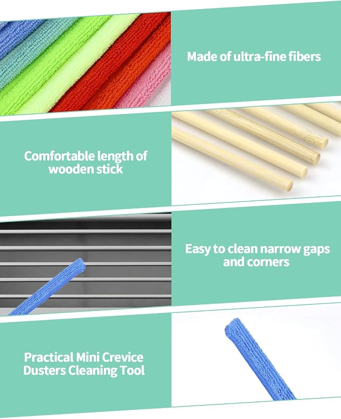 11 PCS Microfiber Detail Duster Sticks, Mini Duster Crevice Cleaning Tool for Car Air Vents, Blinds, Fans, Windows, Small Spaces, Gap Dust Cleaner