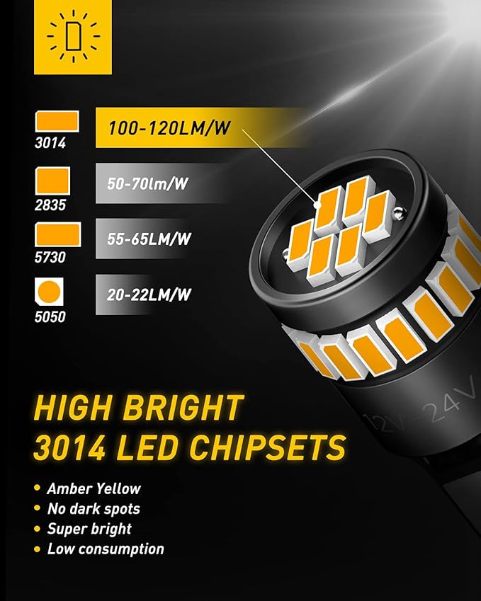 AUXITO 194 LED Bulb Amber Yellow 168 2825 W5W T10 Wedge 24-SMD 3014 Chipsets Replacement Bulbs for Car Dome Map License Plate Courtesy Step Lights (Pack of 2)