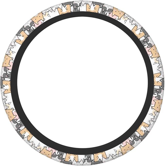 Cute Cat Steering Wheel Cover for Women, Universal Auto Steering Wheel 14-15 Inch Car Interior Accessories with 2PCS Car Coasters, Suitable for Men and Women
