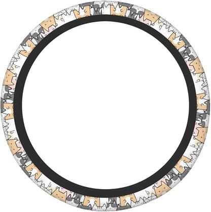 Cute Cat Steering Wheel Cover for Women, Universal Auto Steering Wheel 14-15 Inch Car Interior Accessories with 2PCS Car Coasters, Suitable for Men and Women