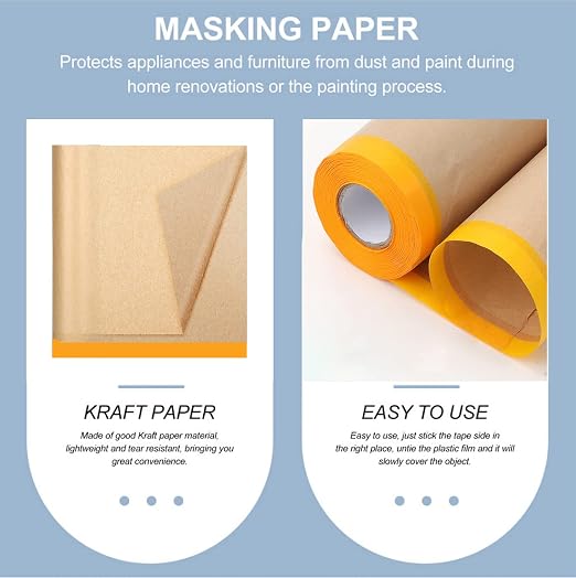 Pre-Taped Paint Masking Paper and Masking Tape Sets, 22inch-50feet Painters Paper and Painters Tape, Automotive Paint Paper, Tape and Drape Waterproof for Painting Protection Covering (6)