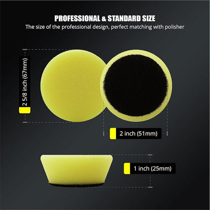 SPTA Yellow T80 Mini High-Cut Foam Polishing Pad, 5Pcs 2inch/50mm Sponge Polishing Buffing Pads, Car Foam Detail Polishing Pad Kit for Car Detail Polishing, Small Area Polishing -FPBFS2Y