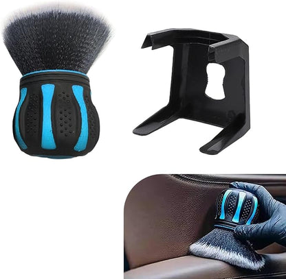Detail Cleaning Brush with Storage Holder, Spherical Soft Bristle Dashboard Air Conditioning Air Vent Interior Crevice Brush, Non-Slip Handle Multi-Functional Accessory (Blue)