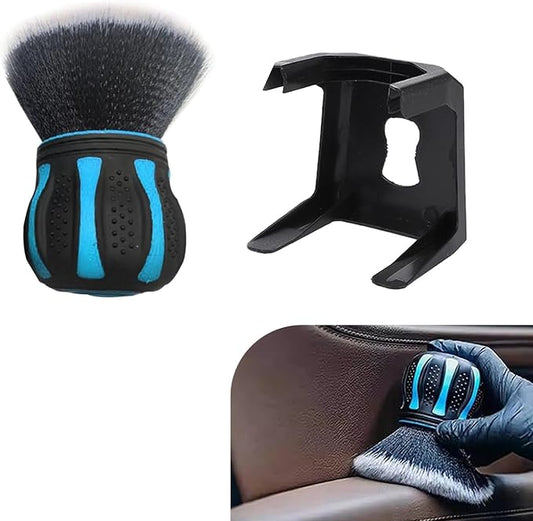 Detail Cleaning Brush with Storage Holder, Spherical Soft Bristle Dashboard Air Conditioning Air Vent Interior Crevice Brush, Non-Slip Handle Multi-Functional Accessory (Blue)