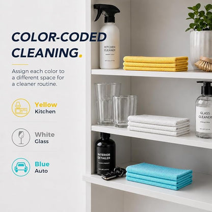 UNIMADE Microfiber Cleaning Cloth, 150 Pack Reusable Paper Towels Microfiber Towels for Cars Lint Free Shop Rags with Box for Home Kitchen Automotive, 11"x 9", Blue & Yellow & White