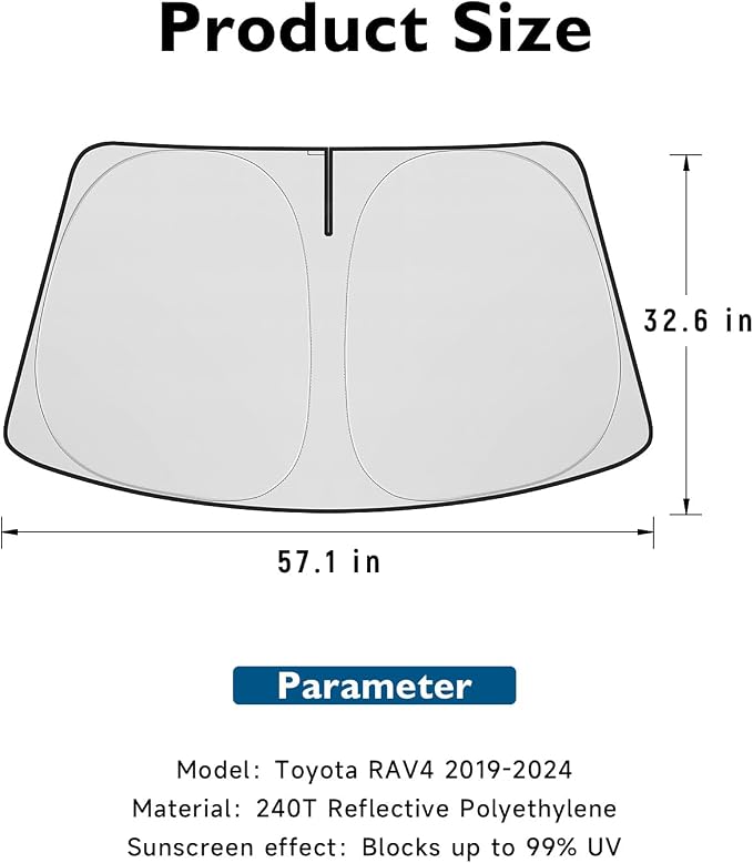 BIBLOZ Windshield Sun Shade for Toyota RAV4 2019-2025 2026, LE, XLE, SE, Adventure, Limited, Platinum Accessories Foldable Car PET Sunshade Keeps The Car Cool Inside(Include Hybrid Prime PHEV)