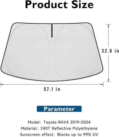 BIBLOZ Windshield Sun Shade for Toyota RAV4 2019-2025 2026, LE, XLE, SE, Adventure, Limited, Platinum Accessories Foldable Car PET Sunshade Keeps The Car Cool Inside(Include Hybrid Prime PHEV)
