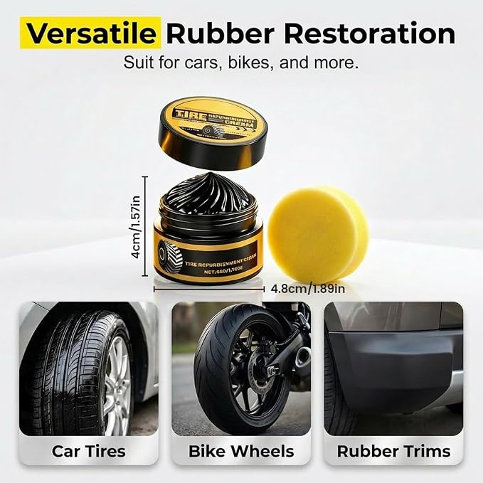 Car Tire Shine with Sponge, Tire Coating Paste Tire Polishing Paste, Long-Lasting Wet Gloss Tire Dressing for Cars Trucks Motorcycles RVs, Easy Apply Wheel Shine (3)