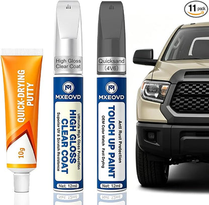 Quicksand(4V6) Touch Up Paint Compatible with Toyota, All in One Car Scratch Repair Kit with Primer Putty & Clear Coat, Complete Sanding Tools Set for Scratches Chips Nicks