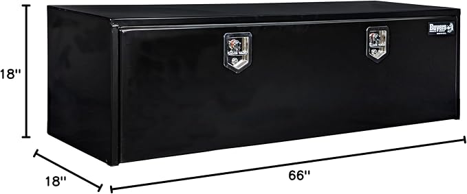 Buyers Products 1702317 Black Steel Underbody Truck Tool Box – 18 x 18 x 66 Inch - Truck Bed & Underbelly RV Storage Box, Locking T-Latch, Weather-Resistant, Heavy-Duty Flatbed Job Box, Made in USA