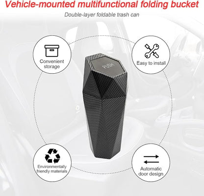 Car Trash Can with Lid, Small Leakproof Portable Auto Garbage Can, Mini Diamond Design Trash Dustbin, Waterproof Vehicle Rubbish Bins for Automotive, Office, Kitchen, Home, Bedroom (2)