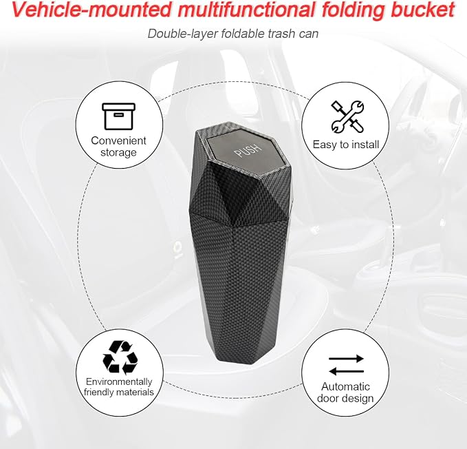 Car Trash Can with Lid, Small Leakproof Portable Auto Garbage Can, Mini Diamond Design Trash Dustbin, Waterproof Vehicle Rubbish Bins for Automotive, Office, Kitchen, Home, Bedroom (1)