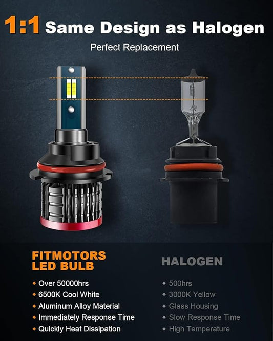 9007/HB5 Light Bulbs,80W 16000 Lumens Bright,6500K Cool White Fog Light Halogen Replacement IP68 Waterproof, Pack of 2