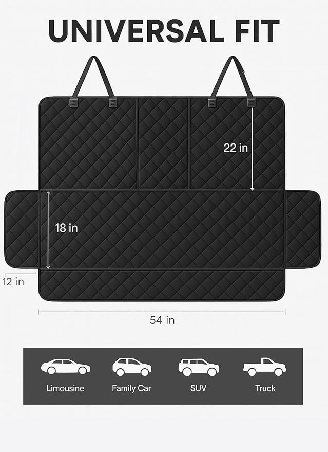 fidozen Waterproof Dog Car Seat Cover for Back Seat: Suitable for Small and Large Dogs, Hammock and Pet Protector, Backseat seat Cover (Black(Spilt Bench), Medium(54" W))