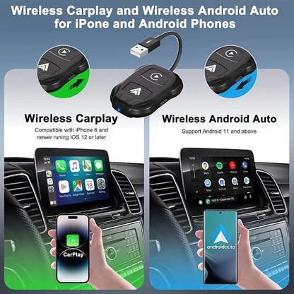 Wireless CarPlay & Android Auto Adapter, Car Navigation Dongle, Compatible with Most Cars, with Toggle Switch, Ideal for Two People Using The Same car, one with iOS and The 2nd with Android