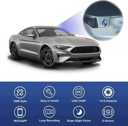 Fitcamx 4K Dash Cam Adapts for Ford Mustang 2019-2023 (HD2-0141/ with Sensor Cover), Integrated OEM Look, 2160P UHD Video, Built-in WiFi & APP, G-Sensor, Loop Recording, Plug & Play, 64GB Card