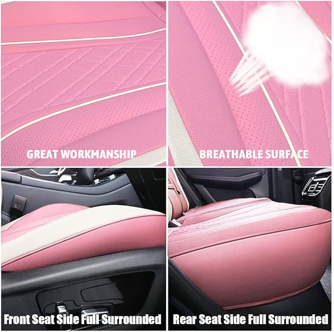 SanQing Car Seat Covers Front Seats, Super Luxurious Heavy Universal Duty Waterproof Leather Automotive Vehicle Cover for Cars SUV Pick-up Truck, Non-Slip Seat Pink Car Accessories (2 PCS Front/Pink)