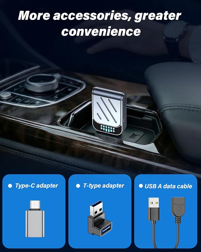 Wireless CarPlay Adapter, Dual System iOS10+ Android11+, One-Click Disconnect, Metal Fast Heat Dissipation, HD Video Playback, Latest WiFi Bluetooth, Fast Connect, Plug and Play