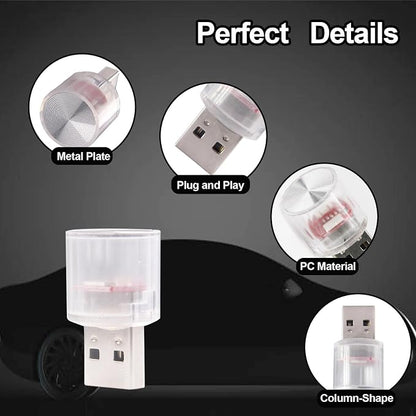 USB LED Car Interior Night Light, 2 PCs, Atmosphere Lamp, Mini Decoration Lights, Ambient Atmosphere Night Lamp, USB Night Light for All Car Interiors (White)