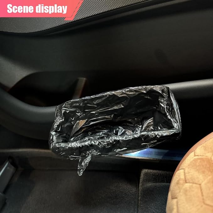 ZIMISI Car Trash Can, Leather Car Garbage Can with One Roll Trash Bag, Foldable Hanging Storage Container, Mini Trash Bin, Vehicle Garbage Organizer Holder for Door Side, Back Seat (Black)