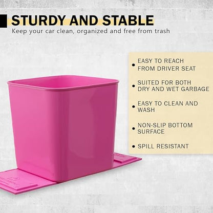 Car Trash Can 1.4 Gallon with Stability Flap & Magic Strips — No-Tip Leakproof Car Garbage Bin for Car Floor, Mats, Front or Back Seat, SUV, Truck, Van, Vehicle Interior Organizer (Pink)