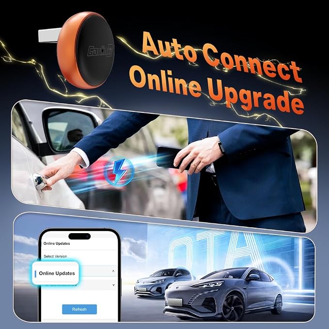 CarlinKit Mini Ultra 2026 – Wireless 2-in-1 CarPlay & Android Auto Adapter | Orange | Plug & Play | Converts Factory Wired to Wireless | Auto Connect | for iPhone & Android | Ultra-Compact Design