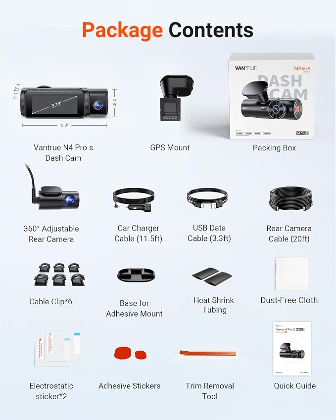 Vantrue New N4 Pro S 4K 3 Channel Dash Cam, Triple STARVIS 2 Dash Camera for Cars, 4K+1080P+2.5K Front and Rear Inside, HDR IR Night Vision, 24/7 Buffered Parking Mode, GPS, Wi-Fi, Support 1TB (RC18)