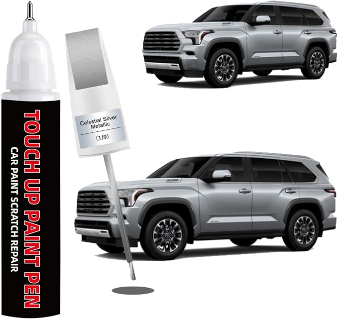 Celestial Silver Metallic(1J9) Car Touch Up Paint for Toyota 2-in-1 Car Scratch Repair Pen with Fine Tip&Brush, DIY Color-Code Matched Auto Paint for Rock Chips Door Scratches Paint Nicks Bumper Marks