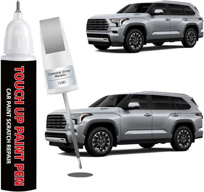 Celestial Silver Metallic(1J9) Car Touch Up Paint for Toyota 2-in-1 Car Scratch Repair Pen with Fine Tip&Brush, DIY Color-Code Matched Auto Paint for Rock Chips Door Scratches Paint Nicks Bumper Marks