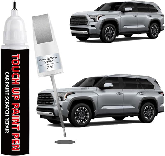 Celestial Silver Metallic(1J9) Car Touch Up Paint for Toyota 2-in-1 Car Scratch Repair Pen with Fine Tip&Brush, DIY Color-Code Matched Auto Paint for Rock Chips Door Scratches Paint Nicks Bumper Marks