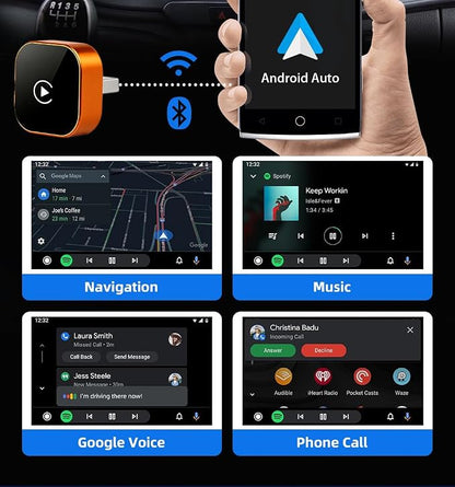 2026 Upgraded Wireless CarPlay & Android Auto Adapter – Convert Wired to Wireless, Plug & Play Compact USB Dongle, Fast Stable Auto Connect, Compatible with iPhone & Android (Orange Square USB)