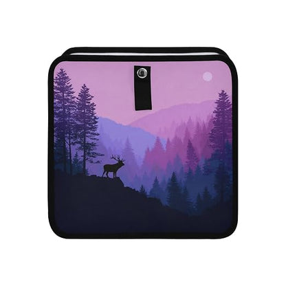 Car Trash Can Organizer Bin with Adjustable Strap for Back Front Seat Console Waterproof Leakproof Collapsible Portable 8.66 Inch Purple Stag Mountains and Forest
