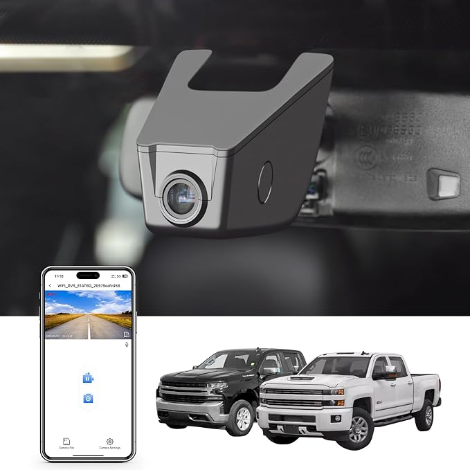Mangoal 4K Dash Cam fit for Chevy Silverado Select 1500 2014-2021; Select 2500/3500 2015-2023 (Model E), No Vehicle Sensor Cover, 2160P Video, WiFi & APP, GPS, 64GB Card