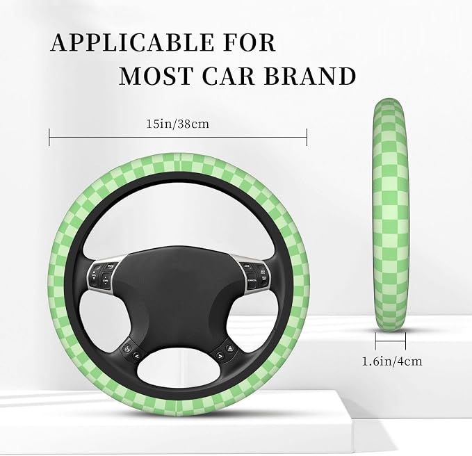 Light Green Steering Wheel Cover for Women,Universal Auto Steering Wheel 14-15 Inch Car Interior Accessories with 2PCS Car Coasters,Suitable for Men and Women