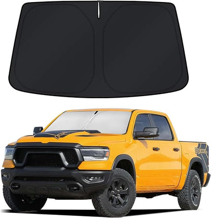 Custom Fit Windshield Sun Shade for Dodge RAM 1500 2019-2026 | Custom Fit Windshield Cover, Blocks UV Rays, Double-Layer Heat Shield, Durable Frame, Easy Fold & Storage