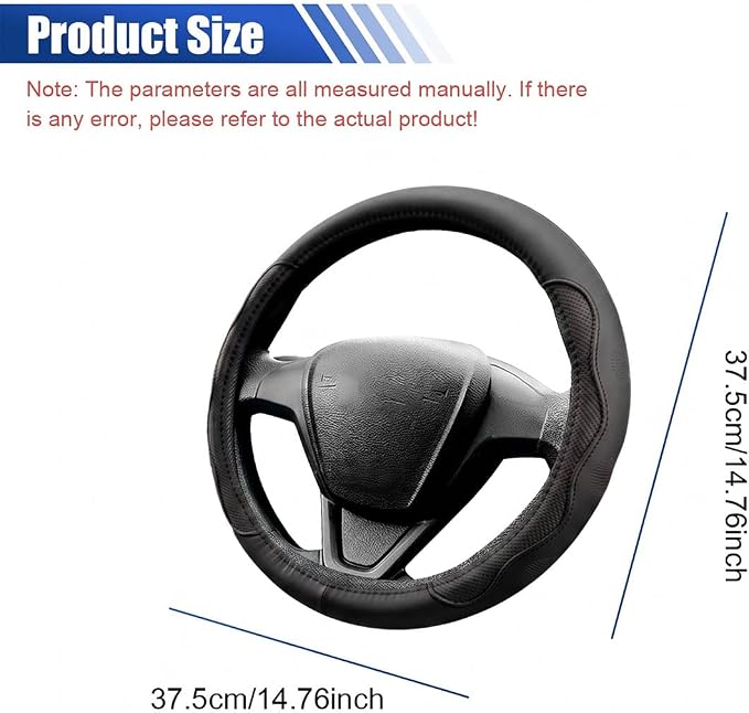 Car Steering Wheel Cover, 15 Inch Leather Anti-Slip Breathable Automotive Steering Wheel Protector, Universal Heat Resistant Vehicle Interior Accessories Cars, SUVs, Trucks (Blackline)