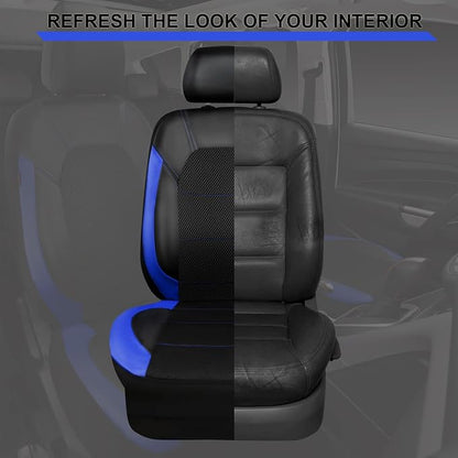 CAR PASS Leather Car Seat Covers Front Seats Only, with Air Mesh Front Seat Covers Breathable, Cool Automotive Seat Cover 2 Pack, Universal Fit Most Cars,SUV,Truck,Van Airbag Compatible(Black & Blue)
