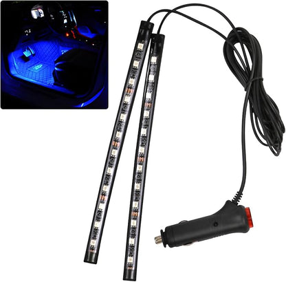 Car LED Strip Light, 12V 24 LED Interior Atmosphere Lights Under Dash Ambient Night Light, Auto Interior Decorative Lamp with Cigarette Adapter Plug, Car Accessories (Blue, Cigarette Lighter)