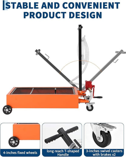 Garvee Oil Drain Pan, 15 Gallon Waste Oil Drain Pan for Oil Change, Steel, 8-8.2 ft Hose& Folding Handle&Rolling Cart, Heavy Duty for Trucks,Manual,Orange