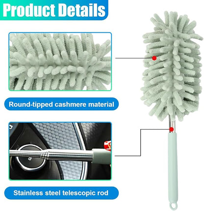2PCS Car Interior Duster with Extension Pole – Washable Microfiber Dusters Detailing Brushes with Bendable Head, Long Handle Cleaning Duster Tool for Car Dash, Vents, Window, Furniture, Office (Green)